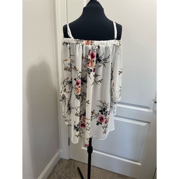 Zaful Women's Plus 2XL Ivory Floral Cold Shoulder Blouse Casual Top - Picture 1 of 9